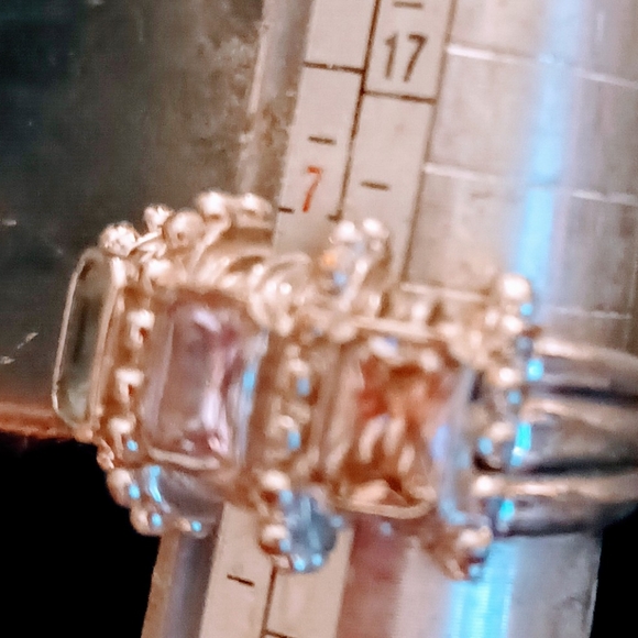 Sterling Silver 9.25 With 3 Gemstone  Aquarium,Green Peridot,  Quartz Sz 8 Ring - Picture 8 of 15
